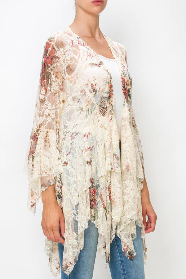 Joyful Noel Tiered Lace Cardigan