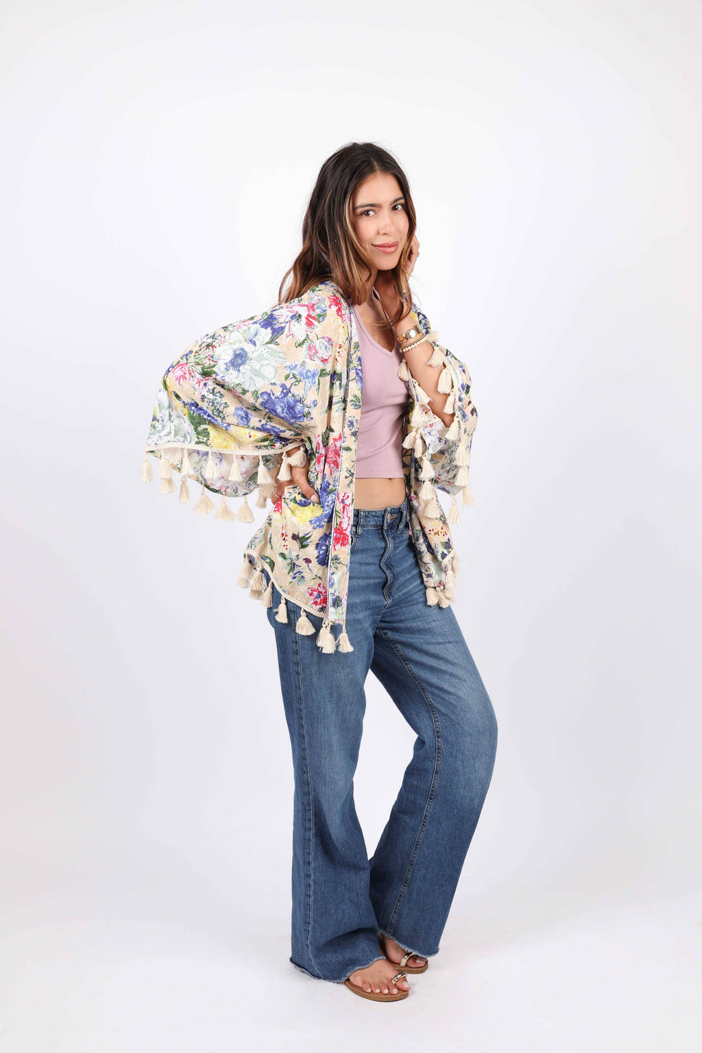Painted Petals Tassel Kimono
