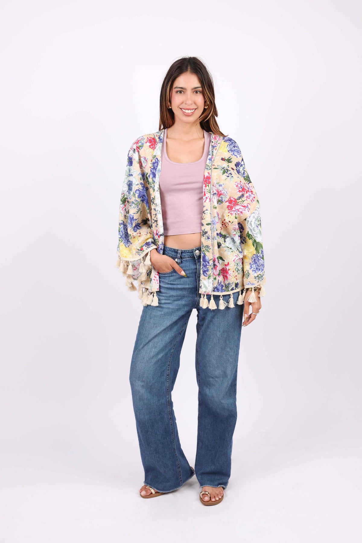 Painted Petals Tassel Kimono