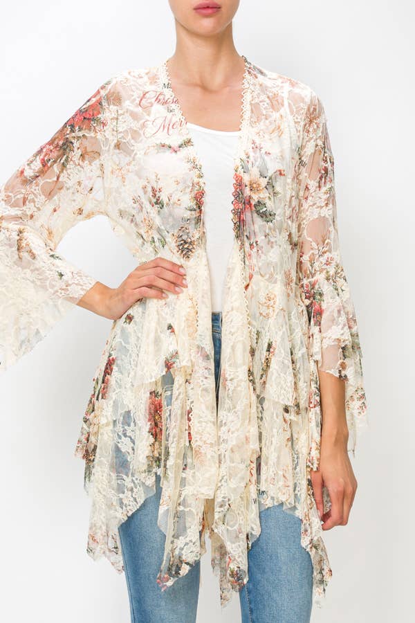 Joyful Noel Tiered Lace Cardigan