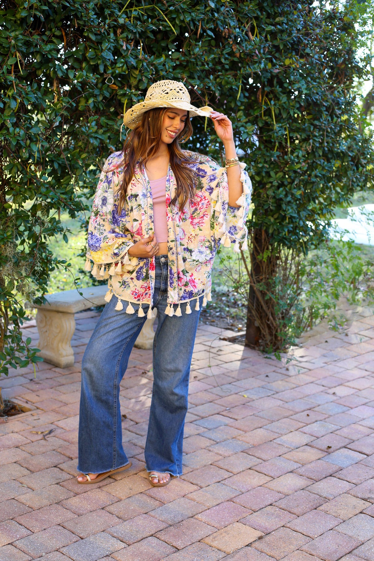 Painted Petals Tassel Kimono