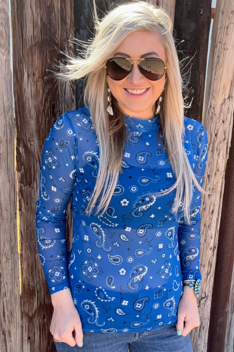 Bandana Babe Blue Mesh Top
