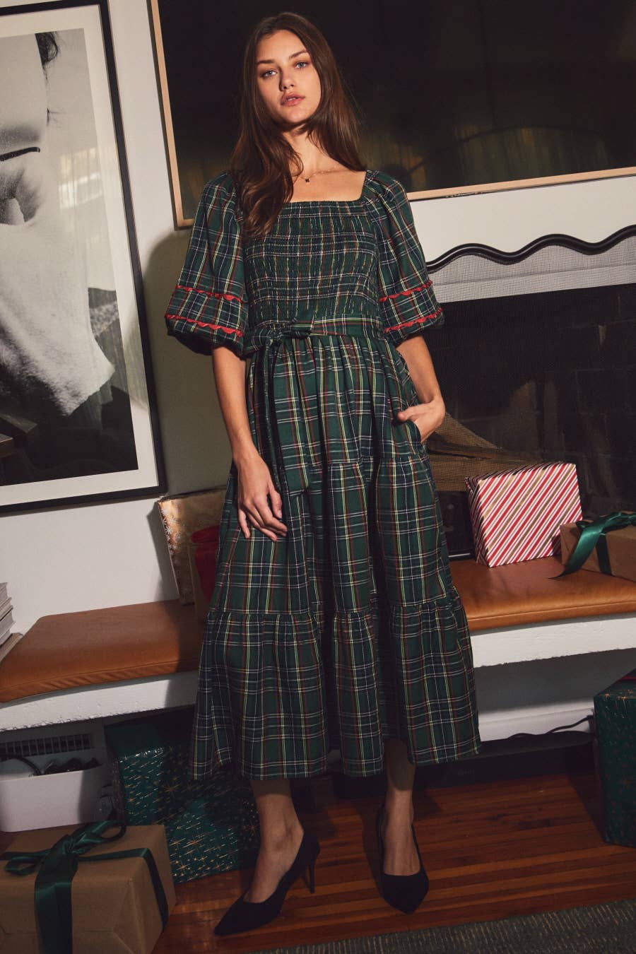 Crimson Plaid Charm Dress
