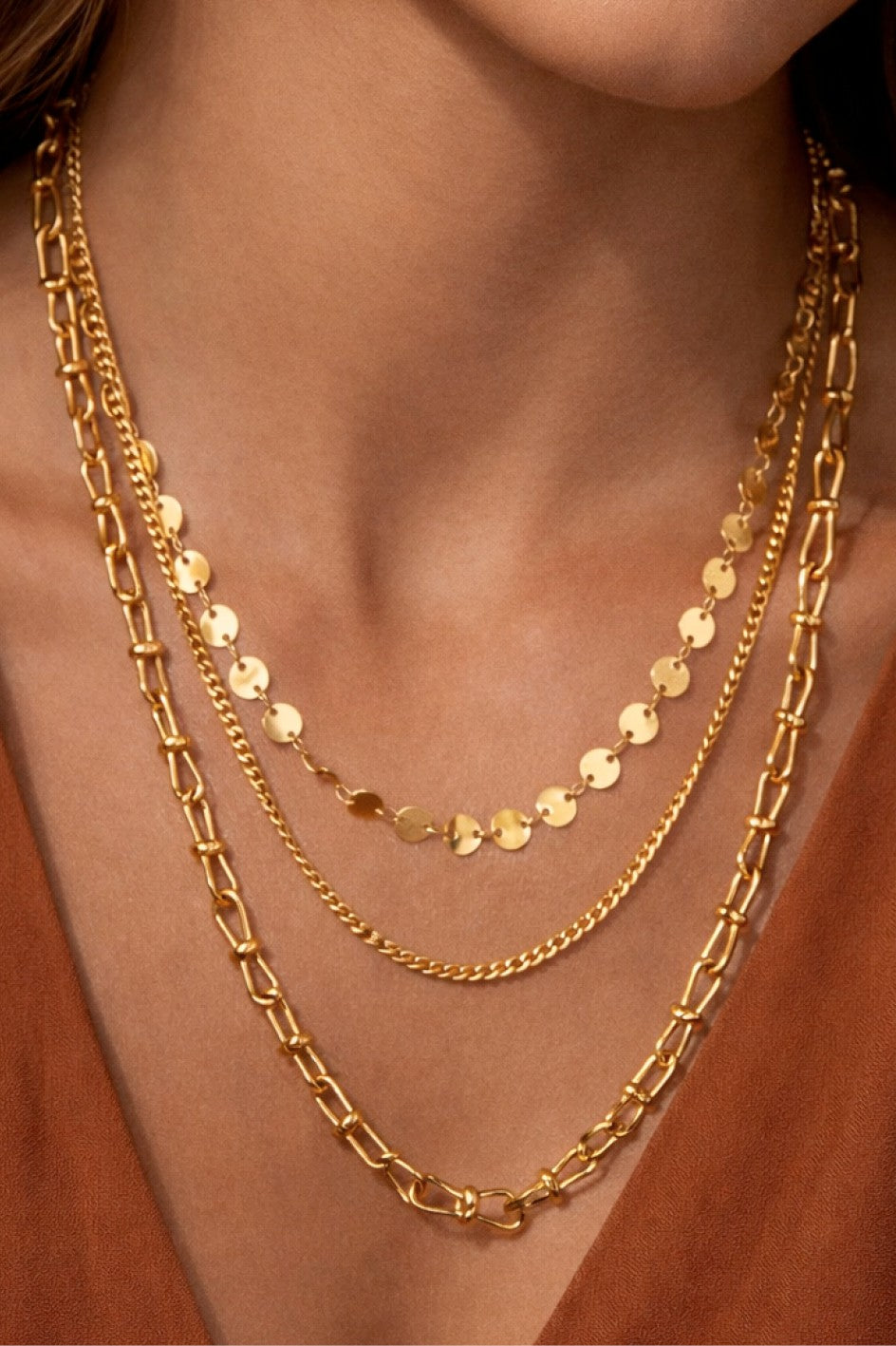 Golden Statement Triple Layer Necklace