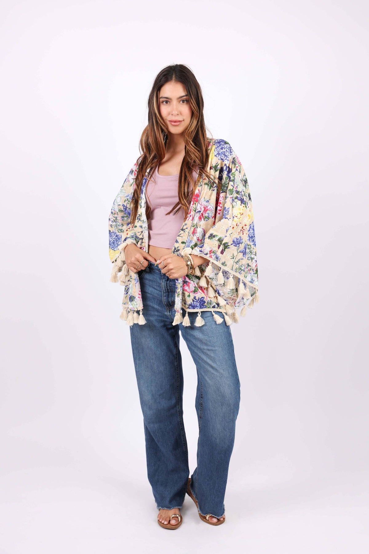 Painted Petals Tassel Kimono