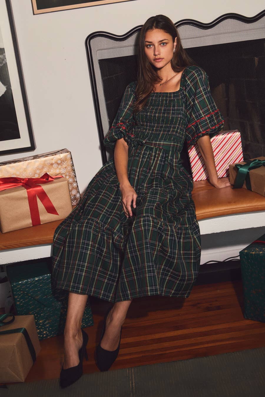 Crimson Plaid Charm Dress
