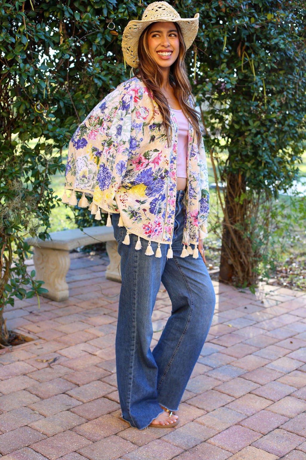 Painted Petals Tassel Kimono