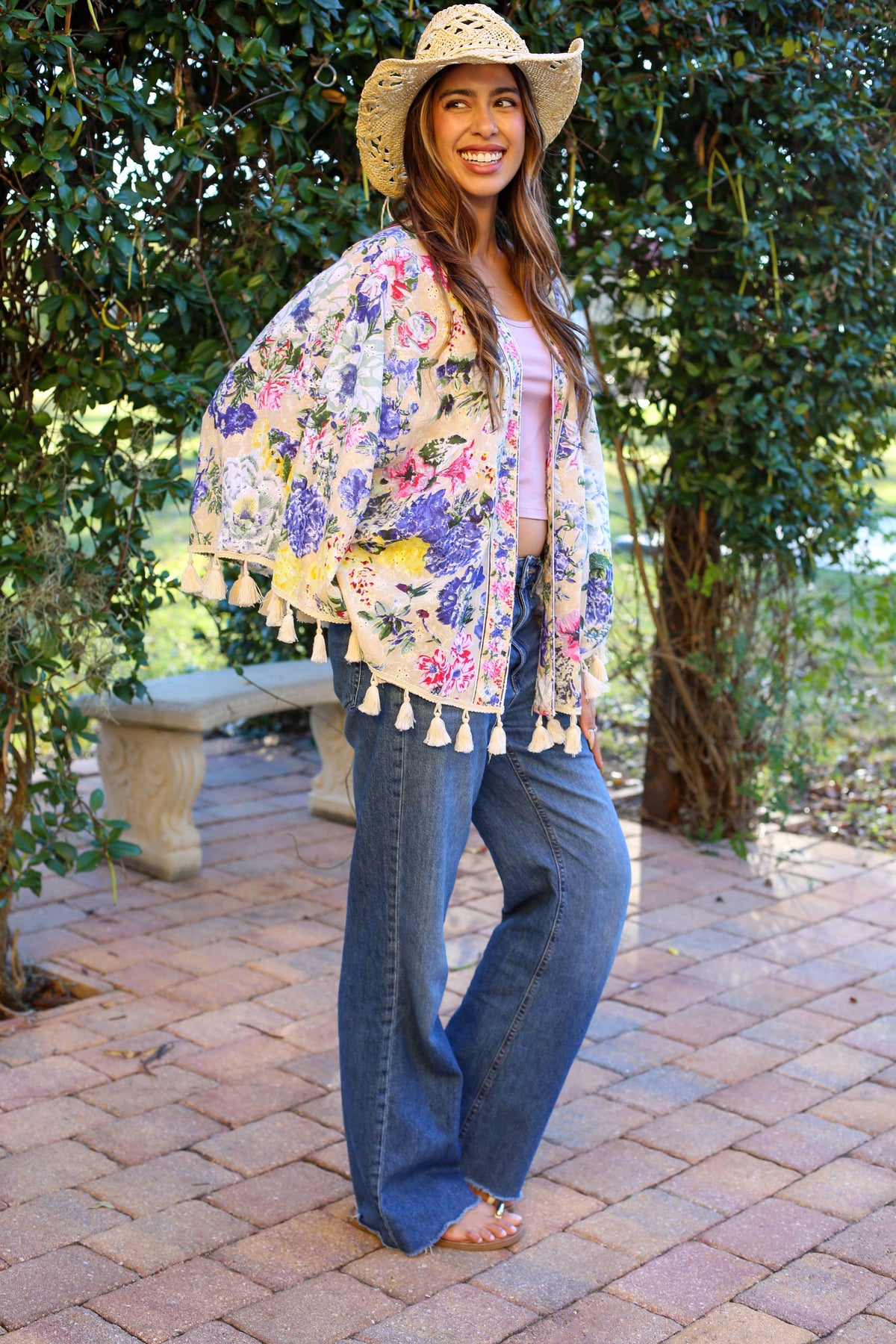 Painted Petals Tassel Kimono