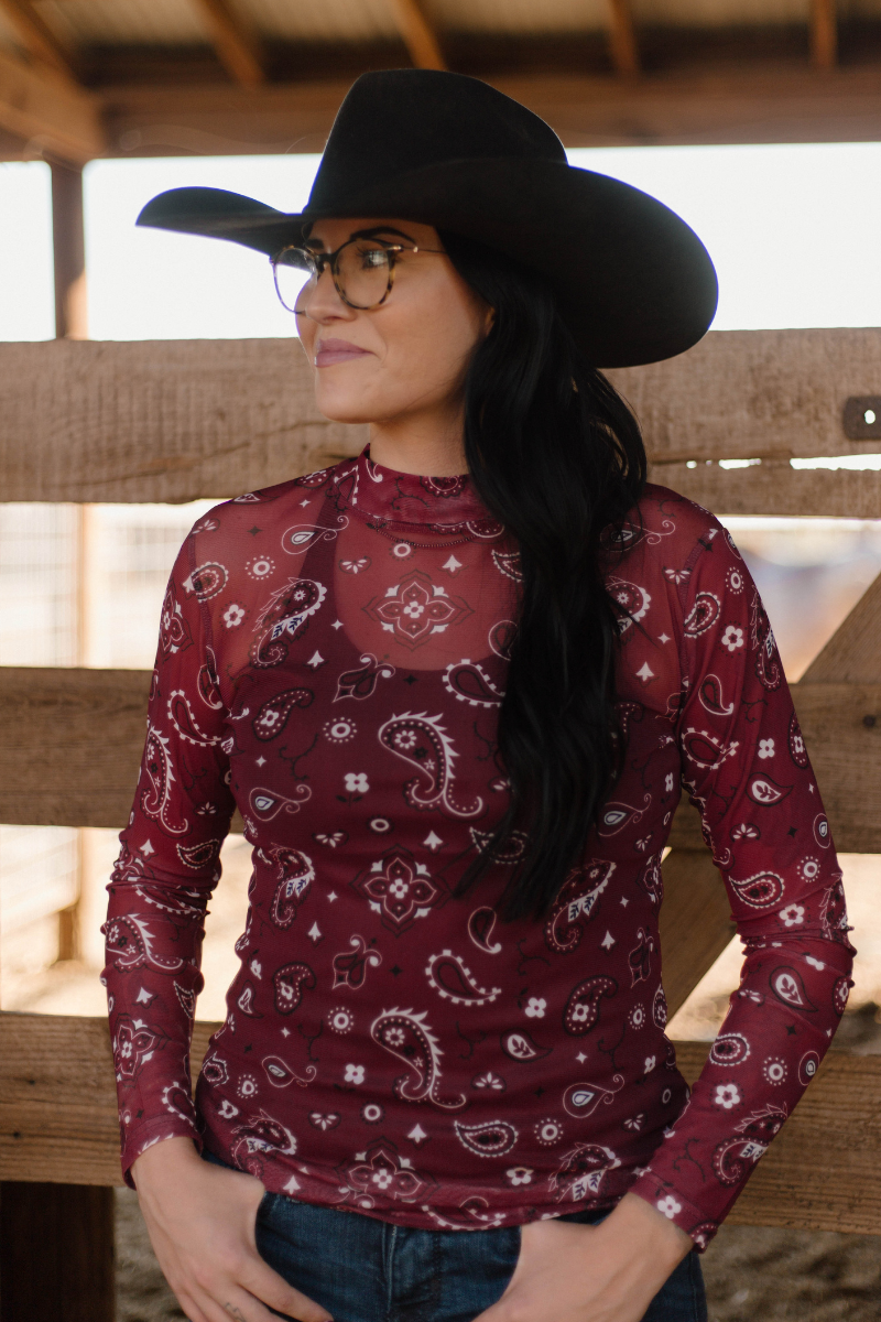 Bandana Babe Maroon Mesh Top