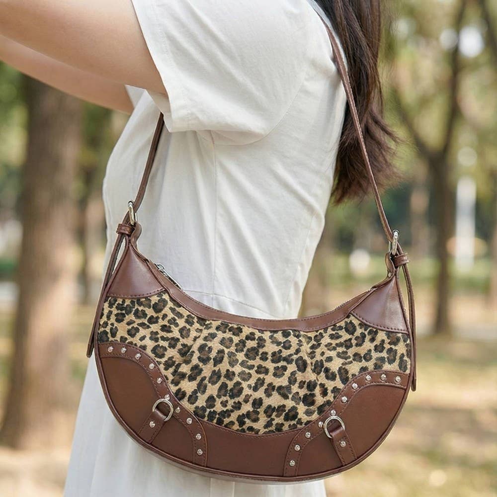 Leopard Print Half Moon Shoulder Bag