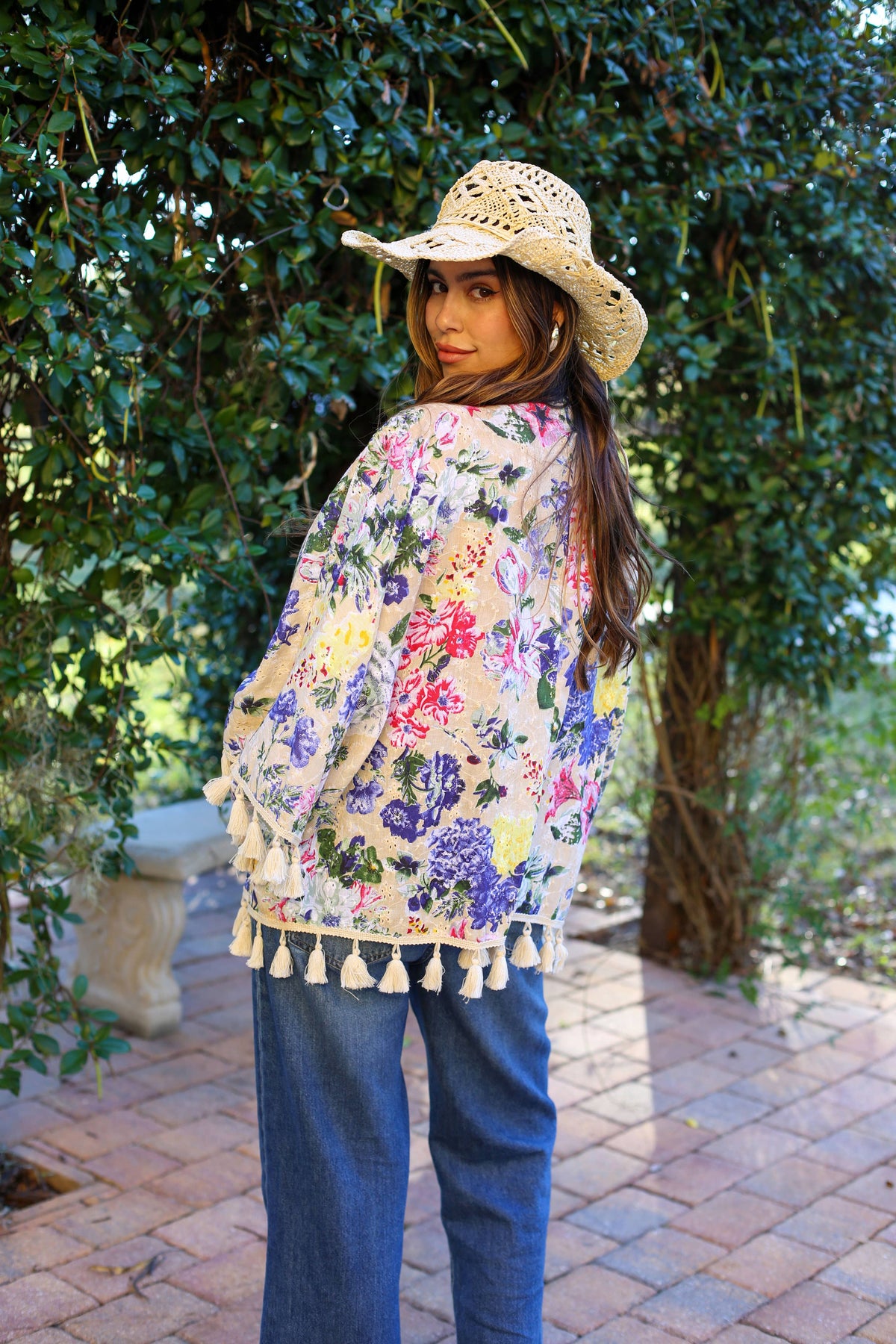 Painted Petals Tassel Kimono