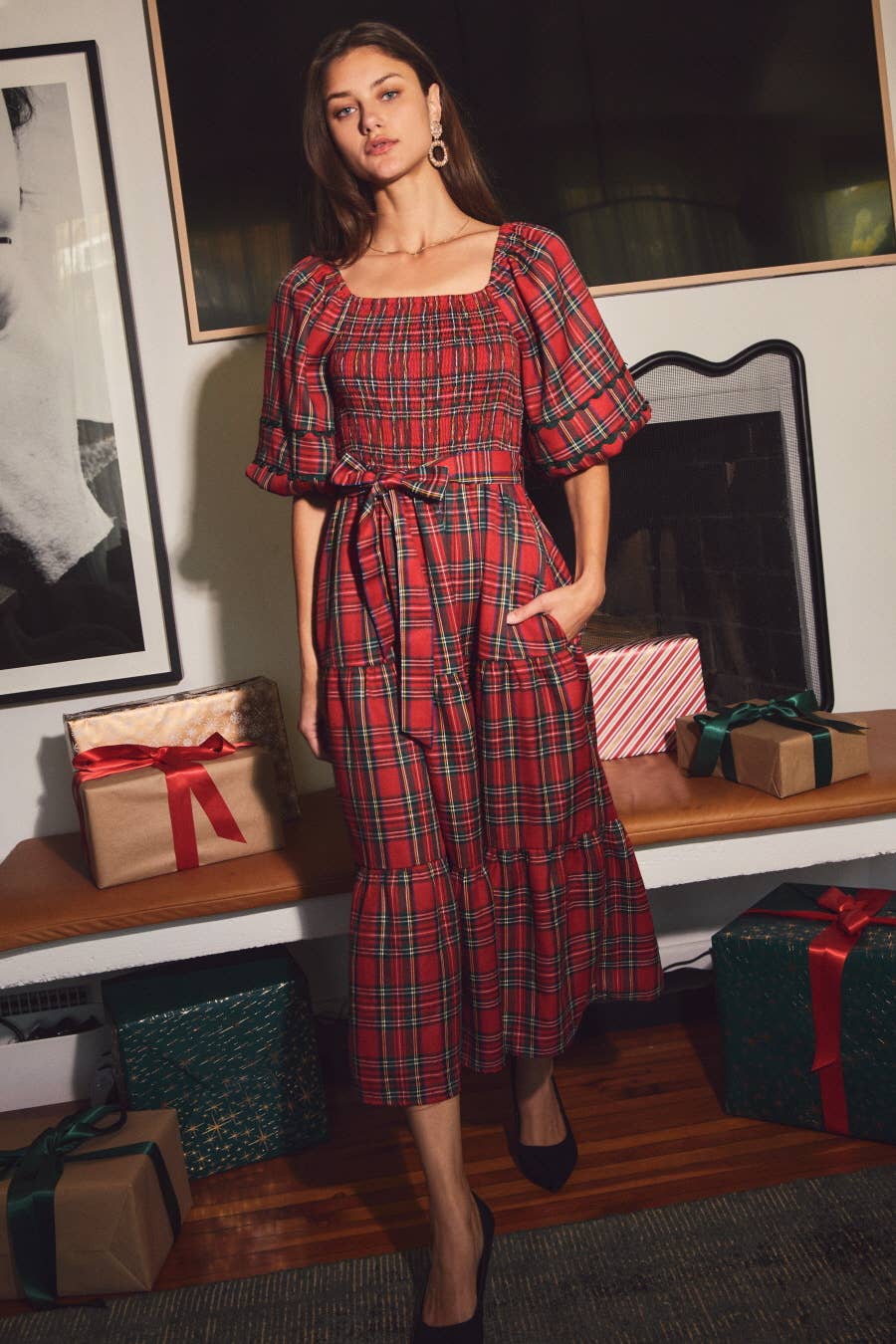 Crimson Plaid Charm Dress