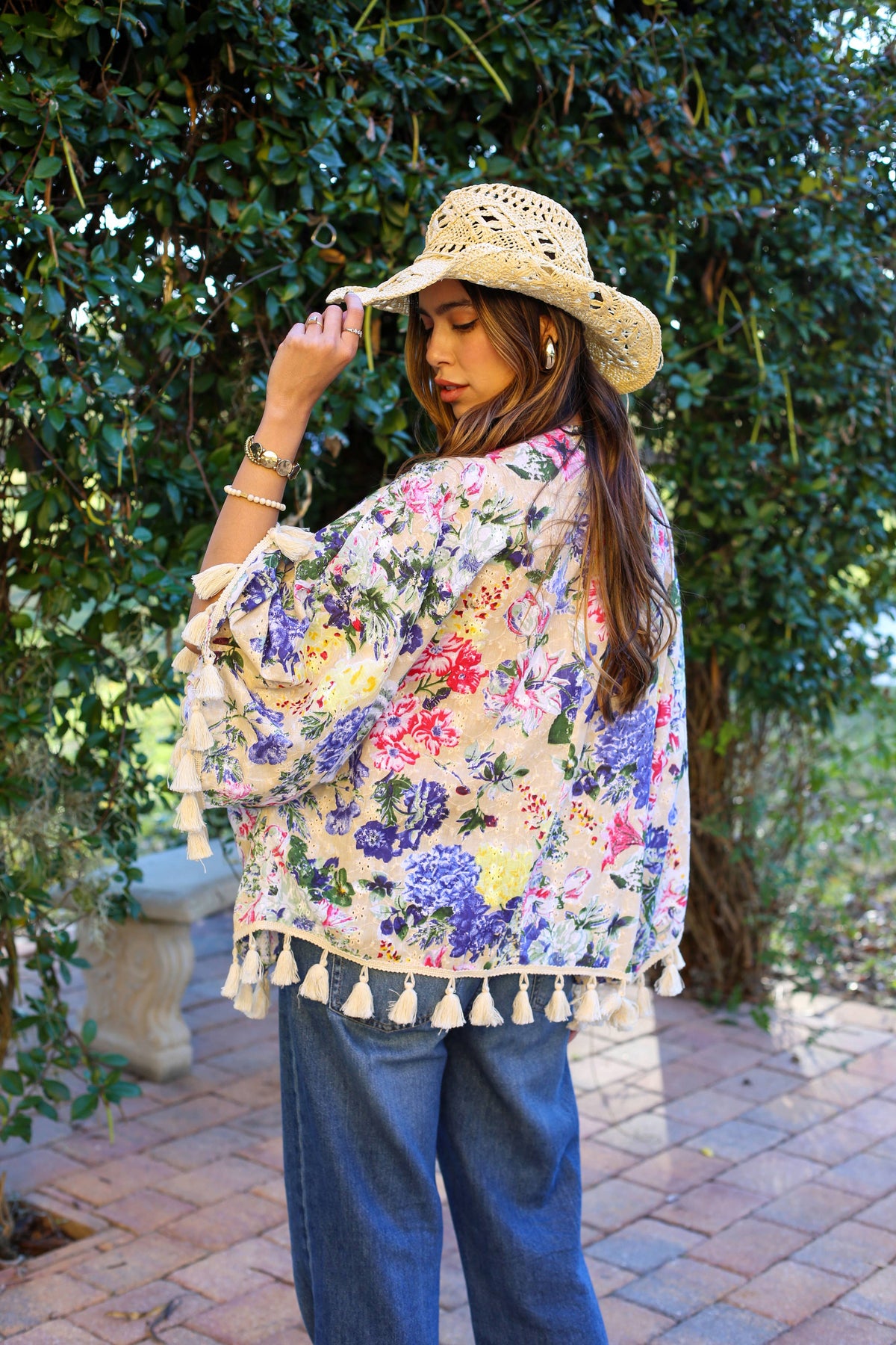 Painted Petals Tassel Kimono