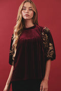 Burgundy Bloom Velvet Blouse