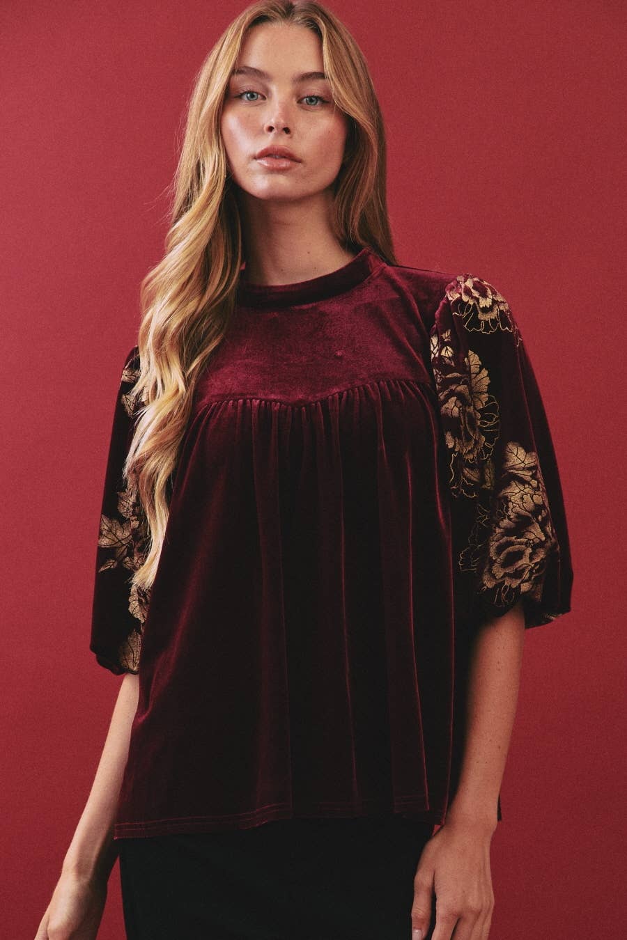 Burgundy Bloom Velvet Blouse
