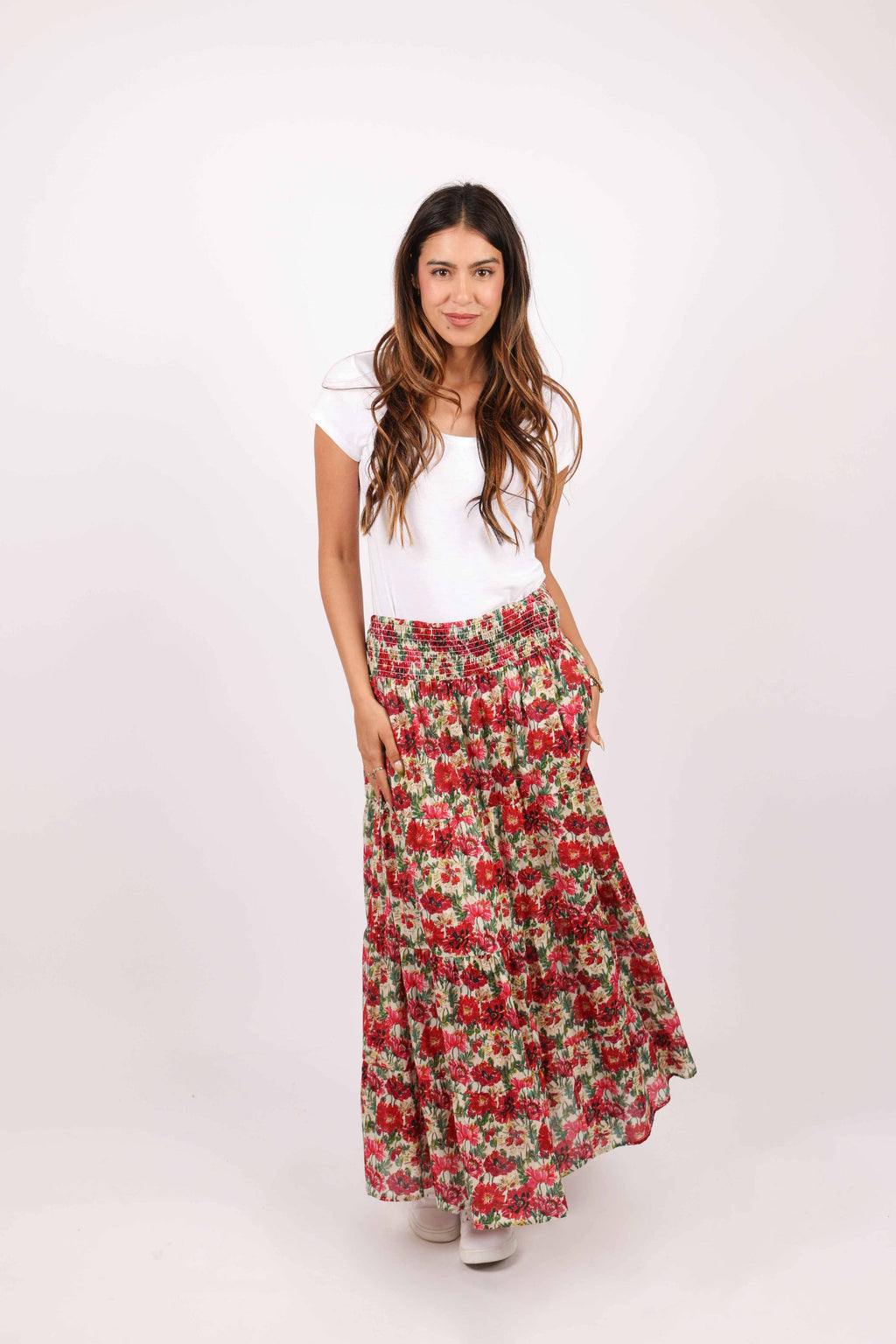 Red Daisy Maxi Skirt
