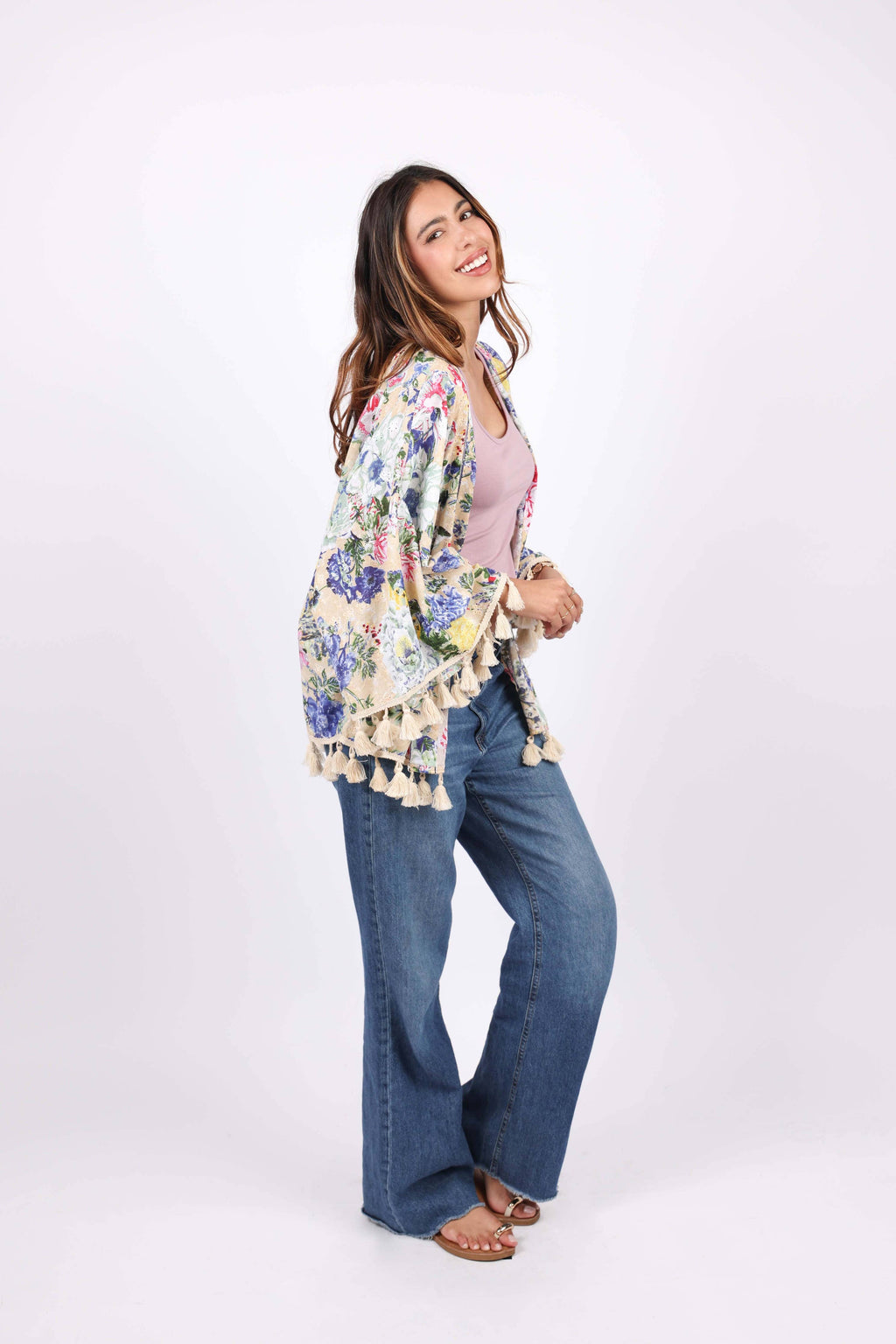Painted Petals Tassel Kimono