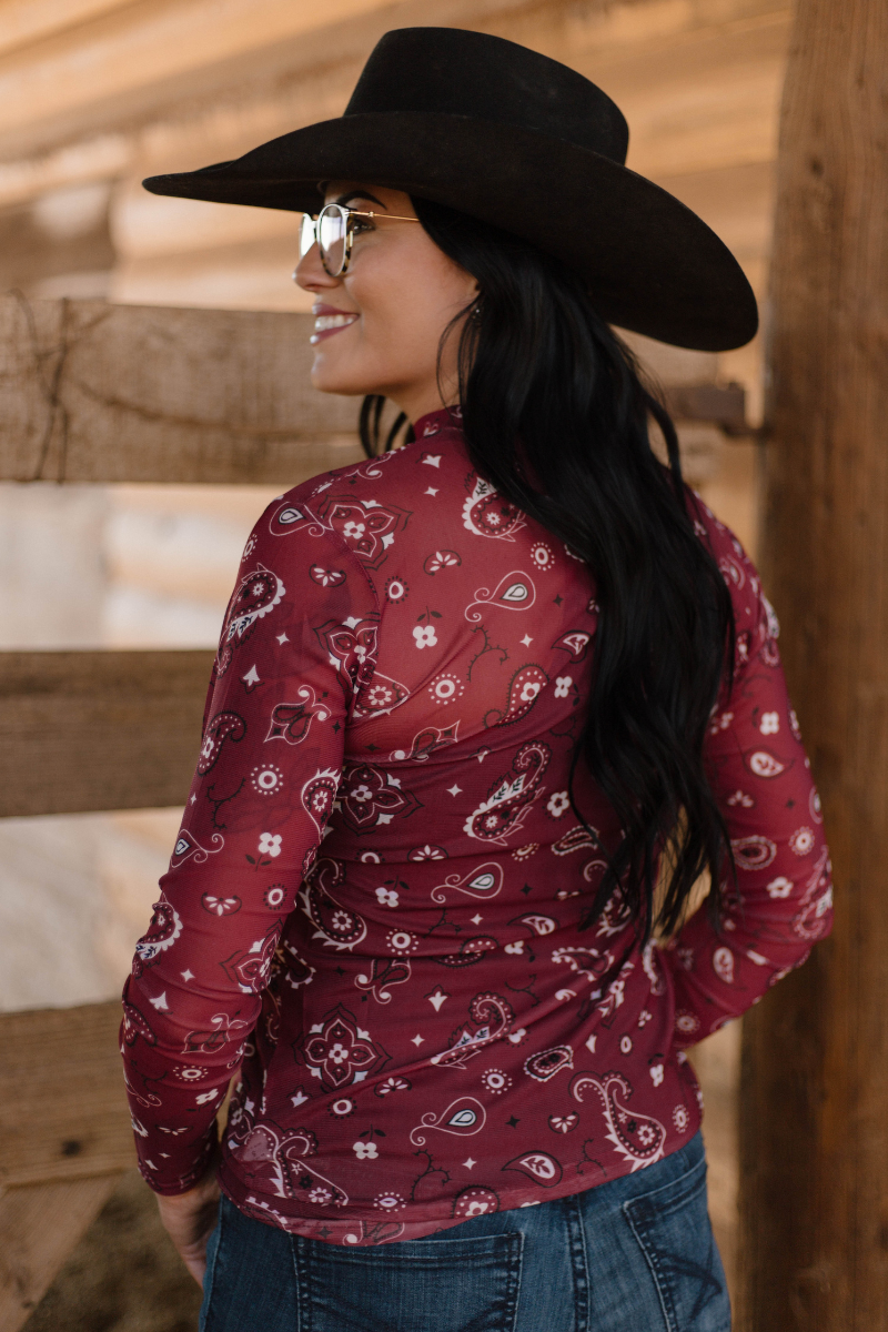 Bandana Babe Maroon Mesh Top