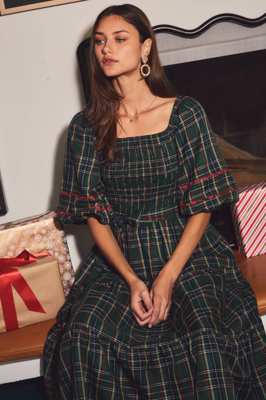 Crimson Plaid Charm Dress