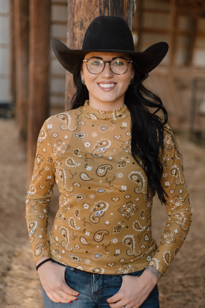 Bandana Babe Mustard Mesh Top
