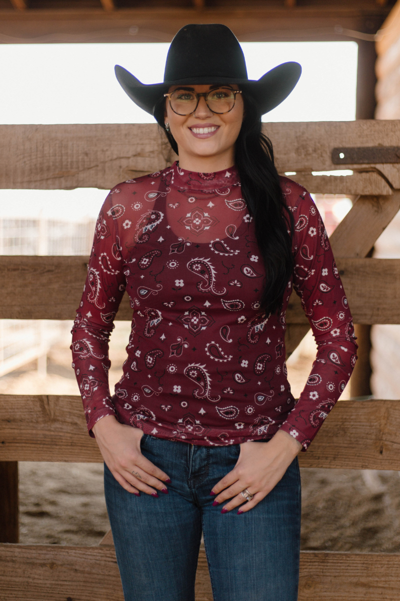 Bandana Babe Maroon Mesh Top
