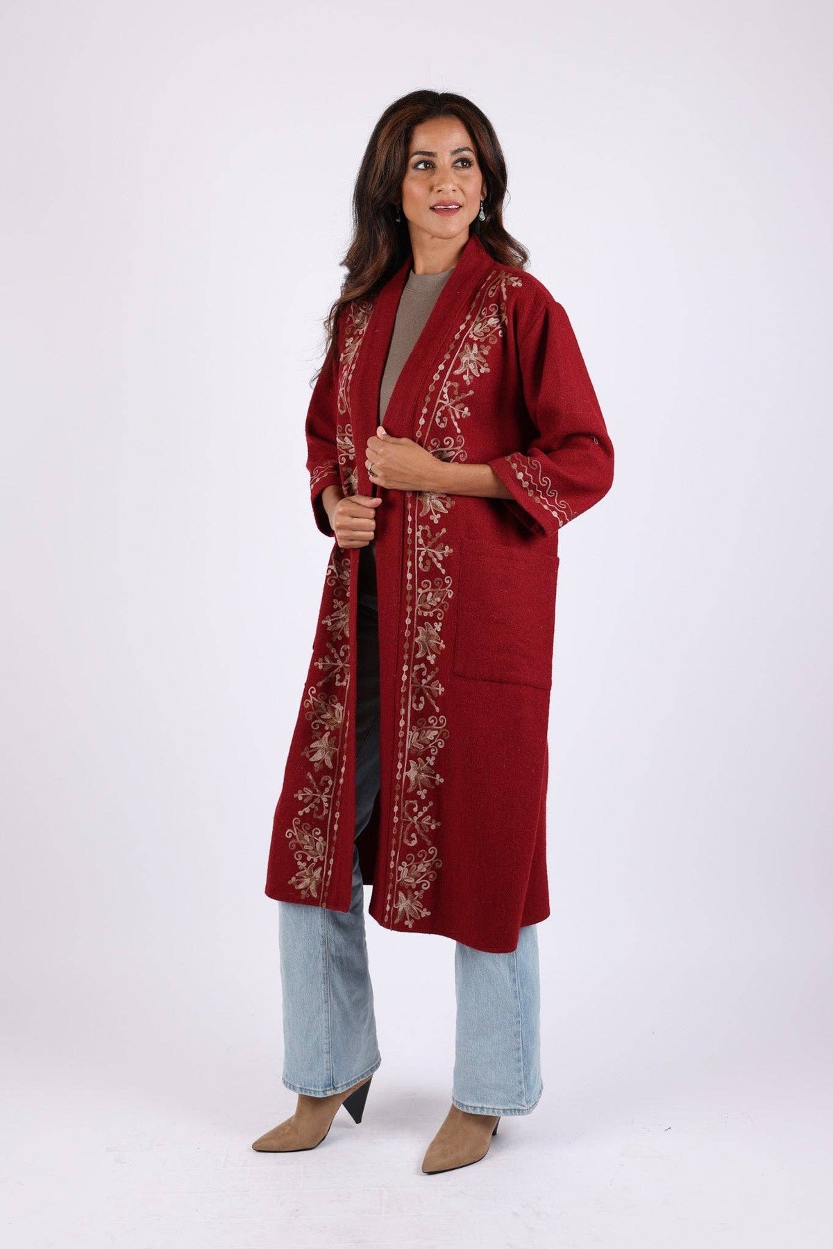 Embroidered Wool Red Maroon Jacket