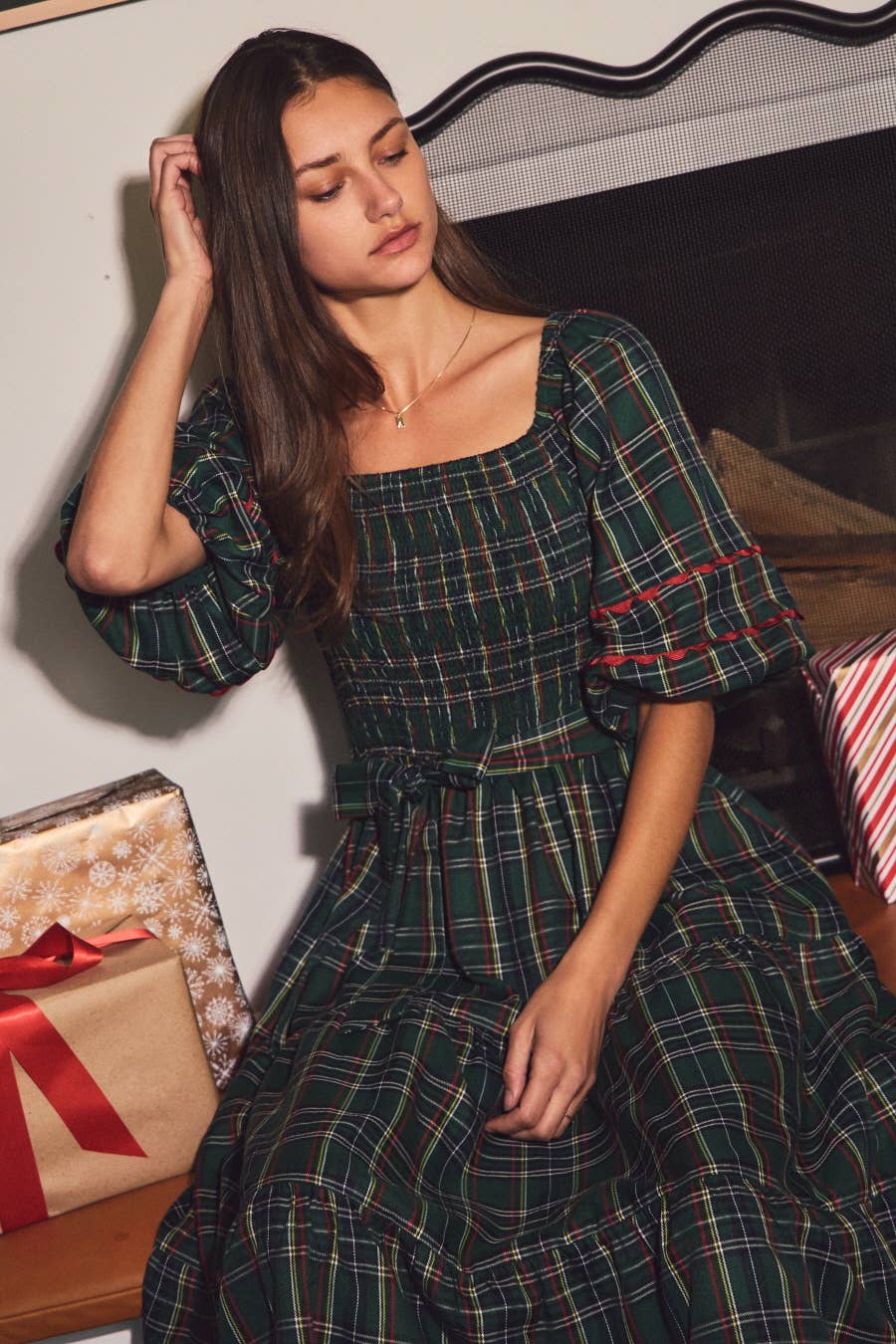 Crimson Plaid Charm Dress