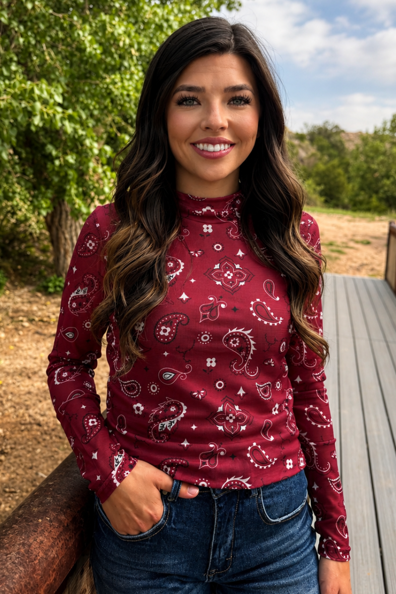 Bandana Babe Maroon Mesh Top