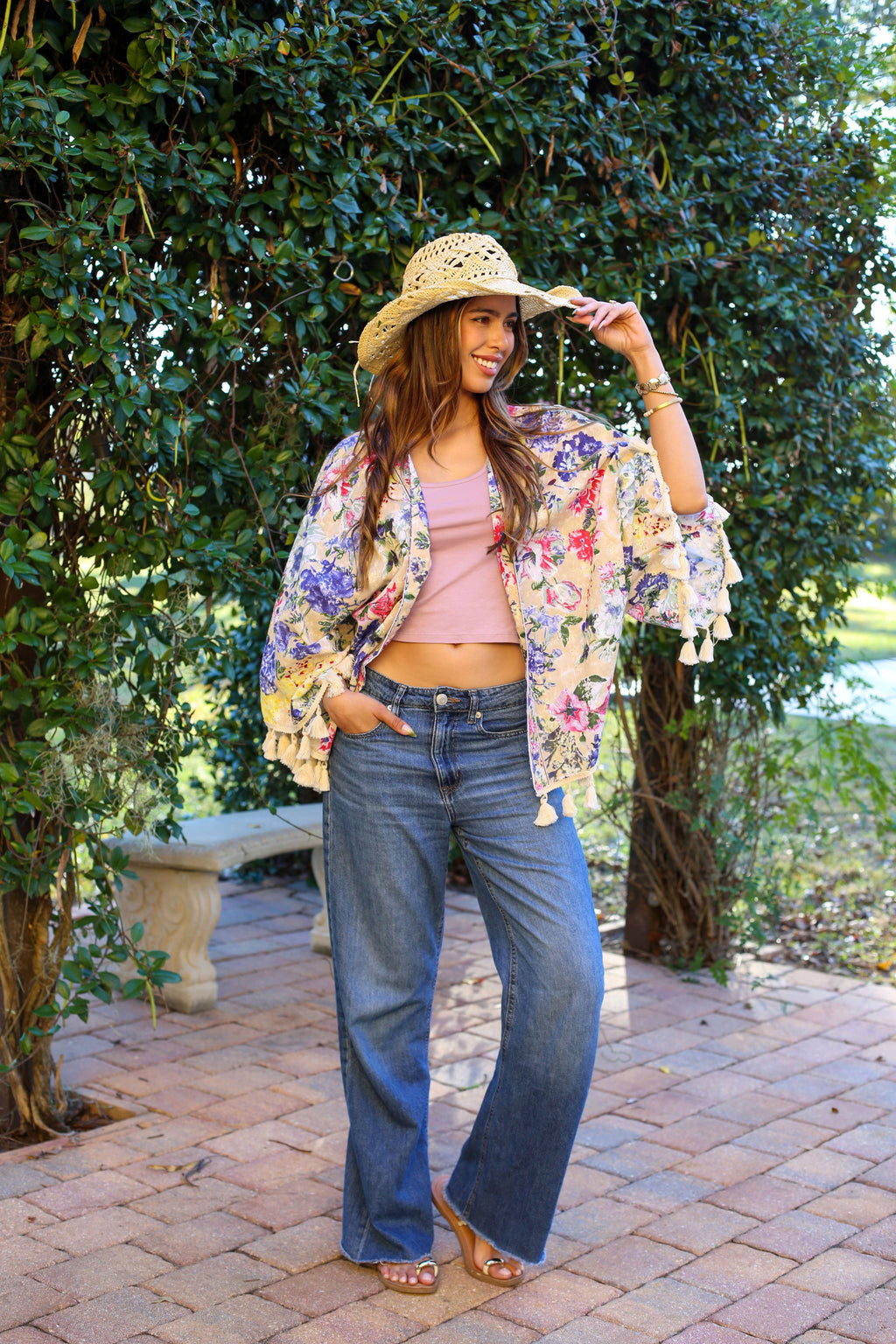 Painted Petals Tassel Kimono