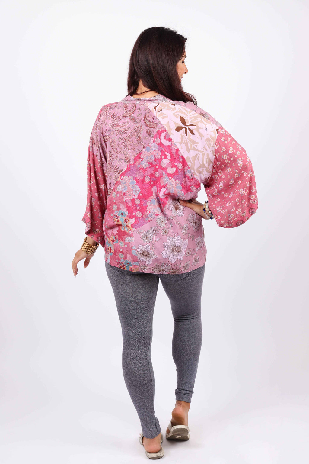 Patchwork Kimono Top: Pink Flora Aura