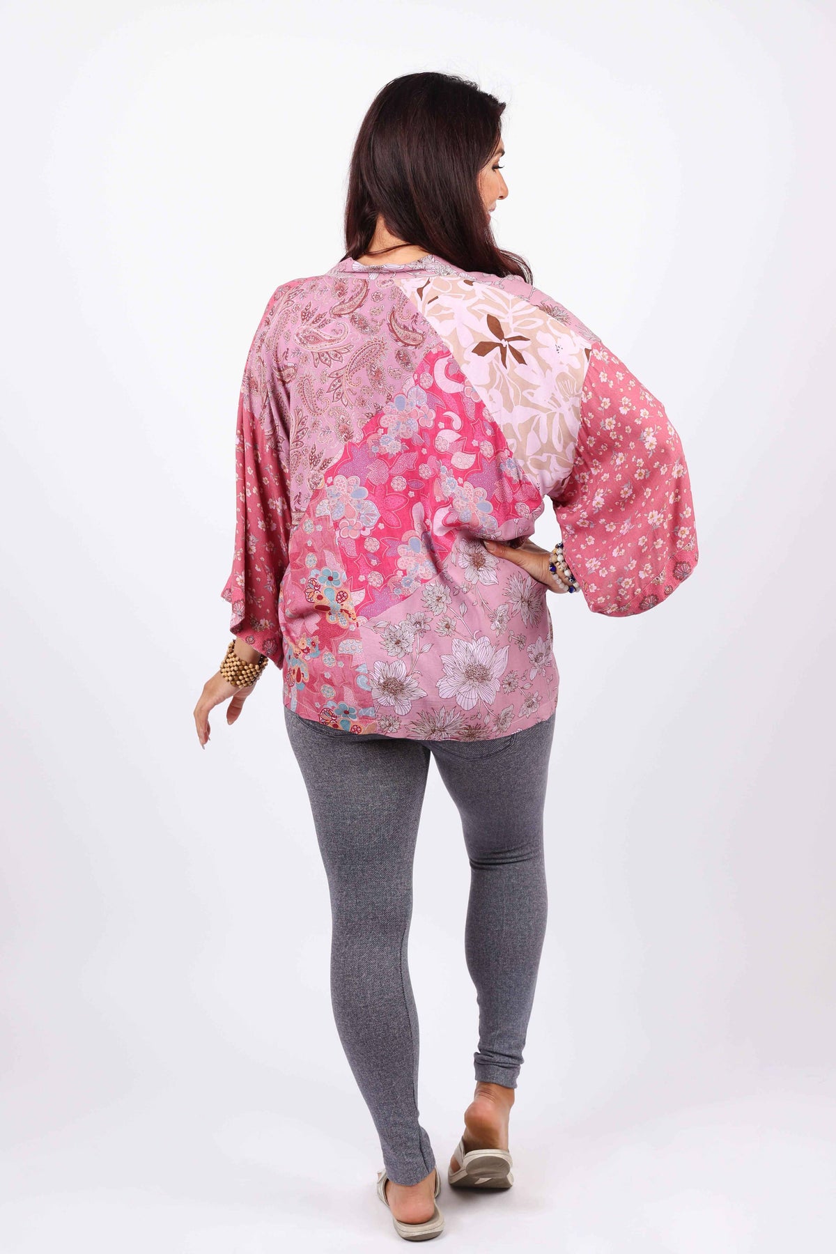 Patchwork Kimono Top: Pink Flora Aura