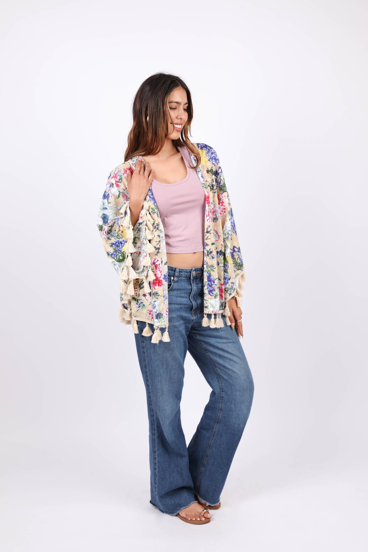 Painted Petals Tassel Kimono