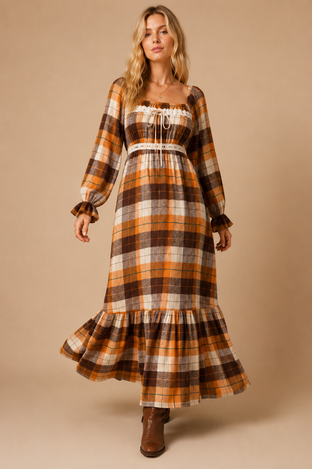 Harvest Plaid Maxi Dress