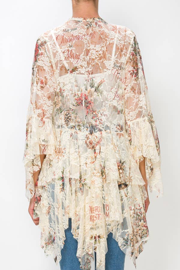 Joyful Noel Tiered Lace Cardigan