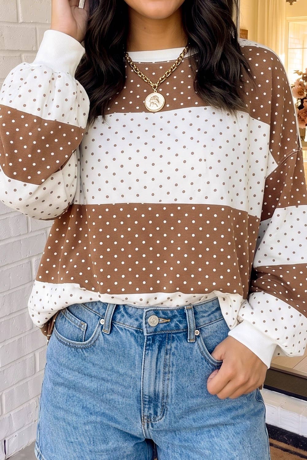 Cocoa Dot Colorblock Pullover