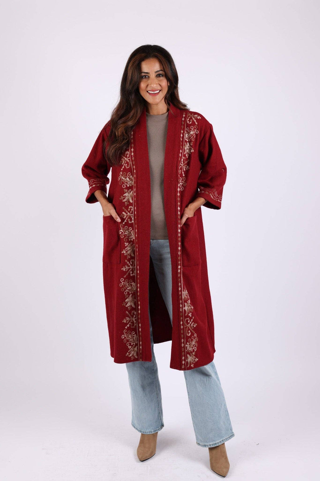 Embroidered Wool Red Maroon Jacket