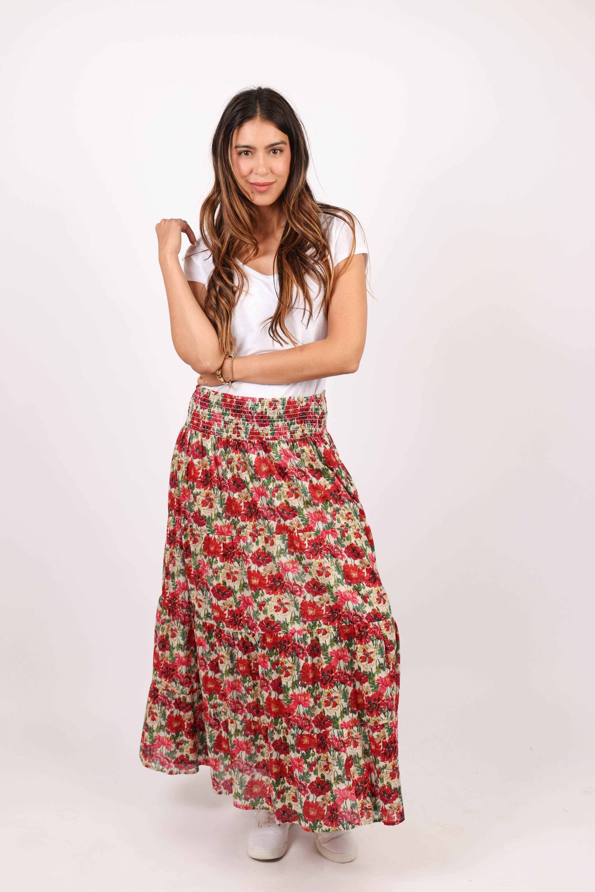 Red Daisy Maxi Skirt