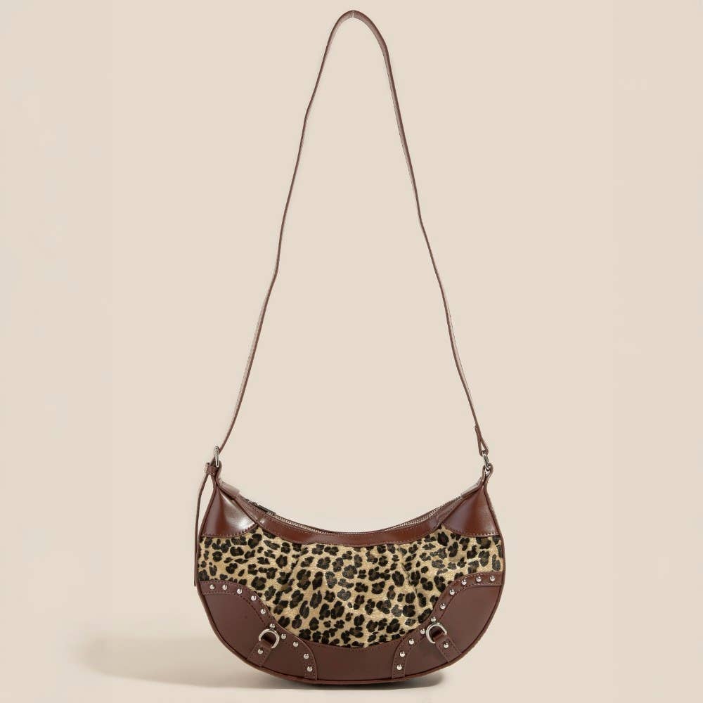Leopard Print Half Moon Shoulder Bag