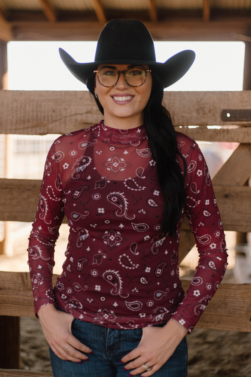 Bandana Babe Maroon Mesh Top