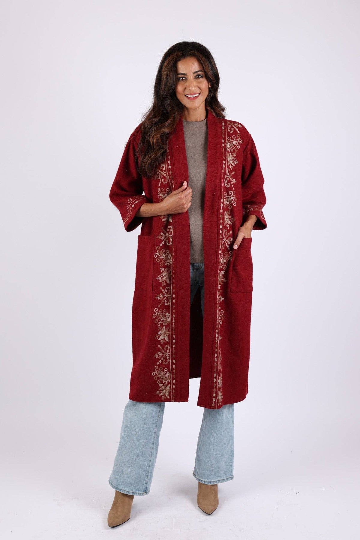 Embroidered Wool Red Maroon Jacket