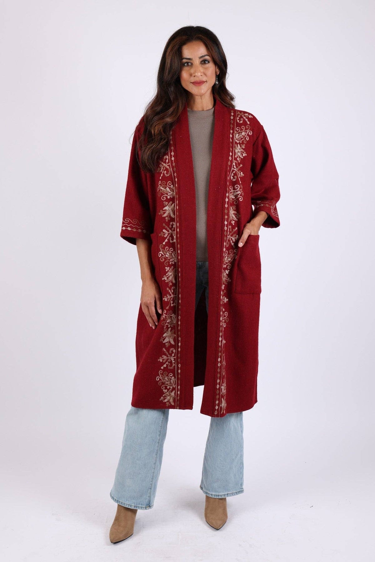 Embroidered Wool Red Maroon Jacket