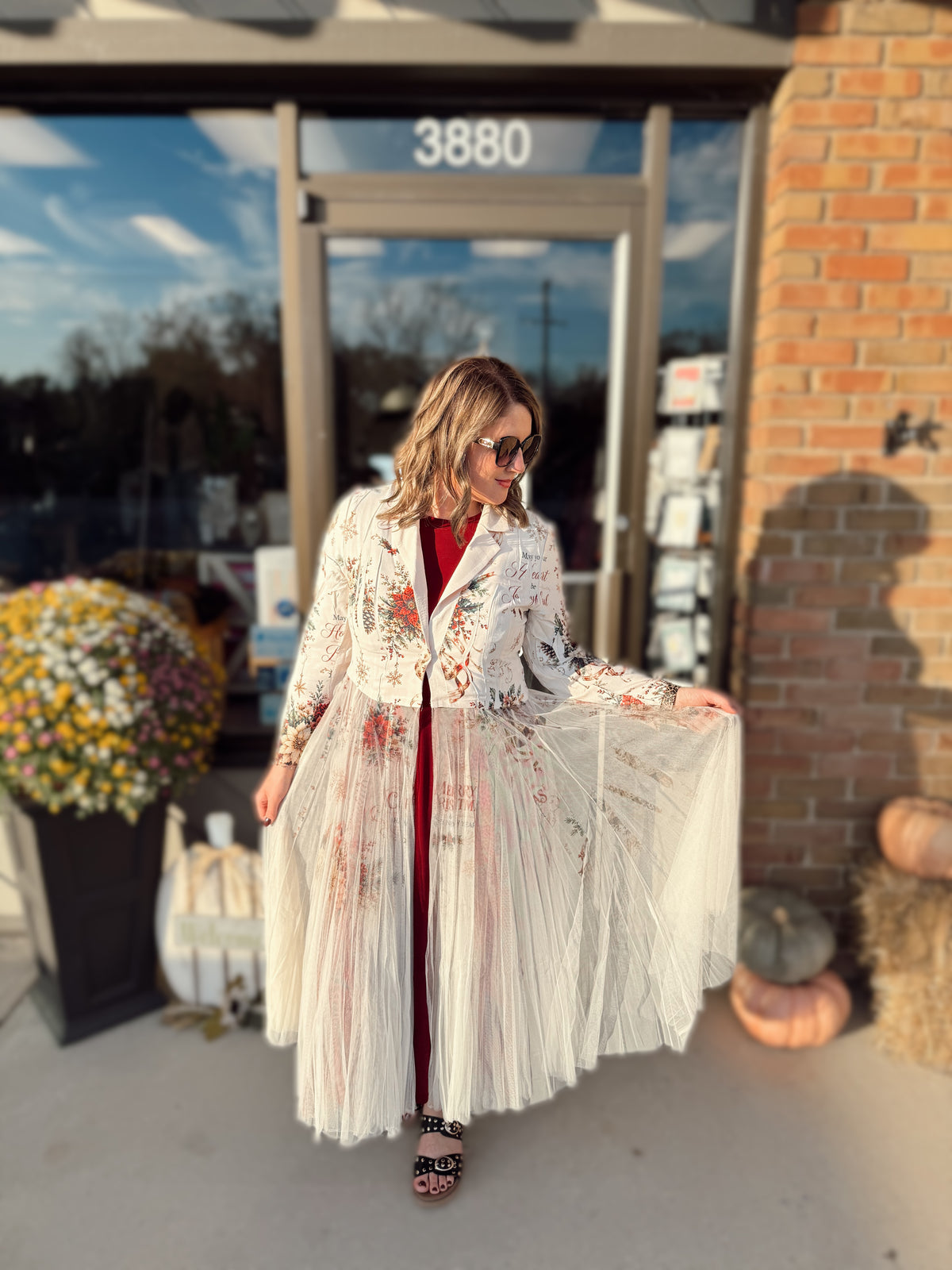 Joyful Noel Mesh-Hem Blazer