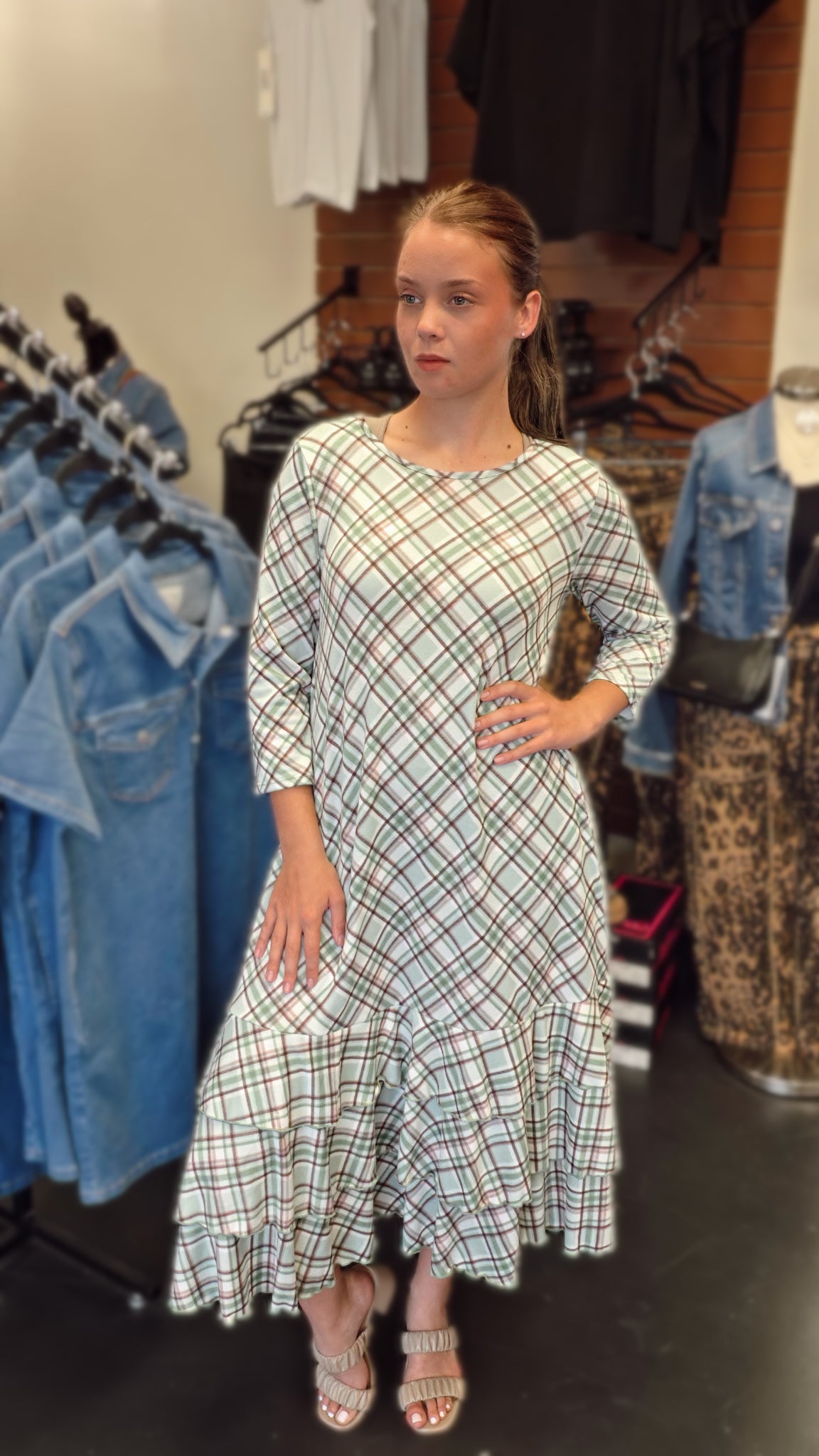 Grace in Every Season Plaid Ruffle Dress