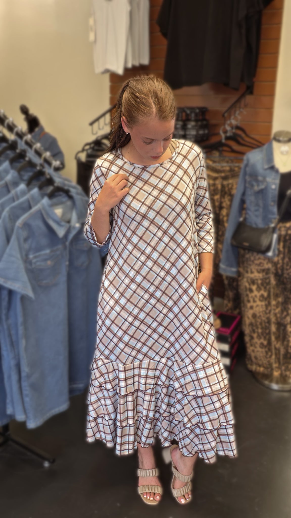 Grace in Every Season Plaid Ruffle Dress