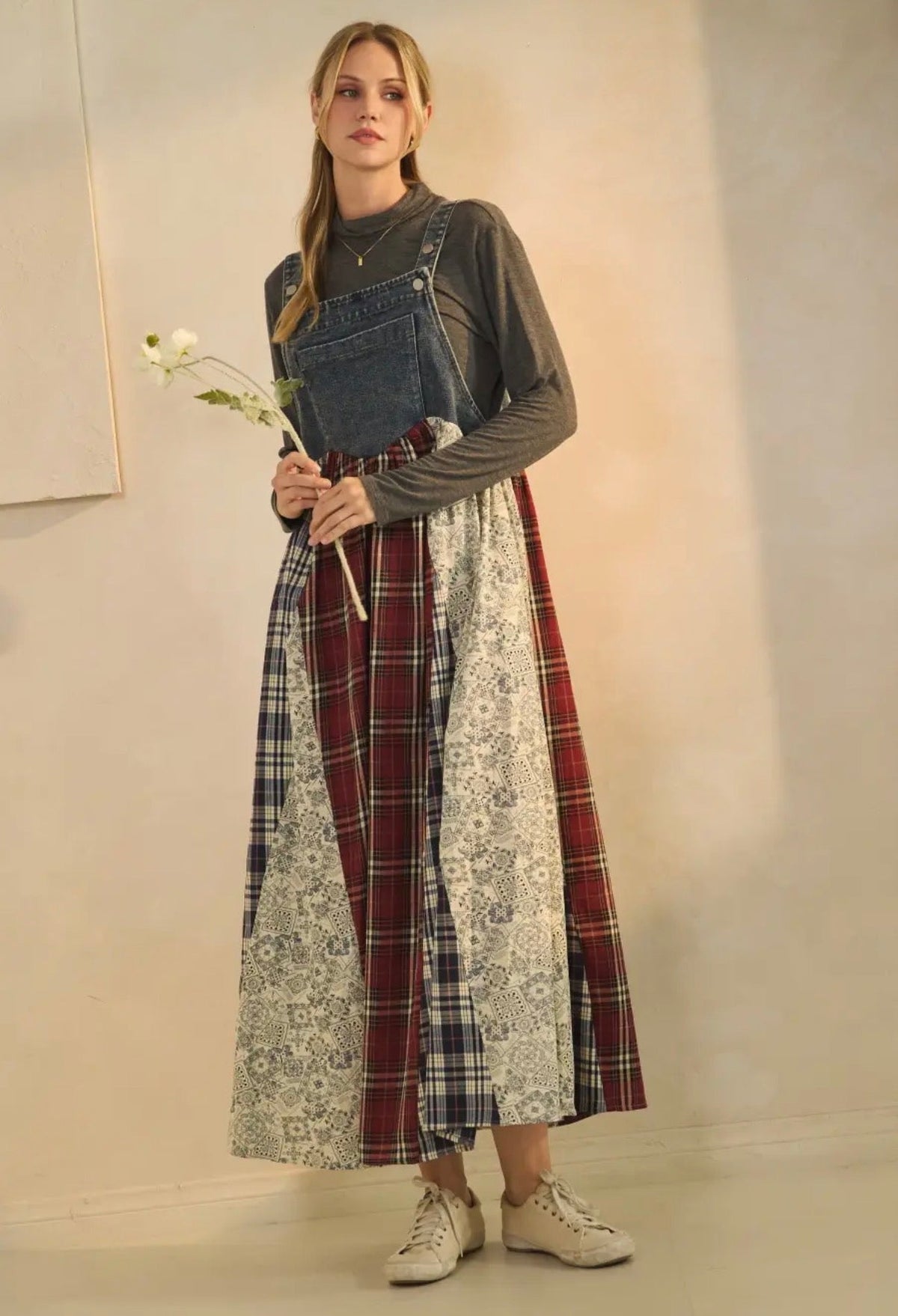 Patchwork Prairie Denim Dress front