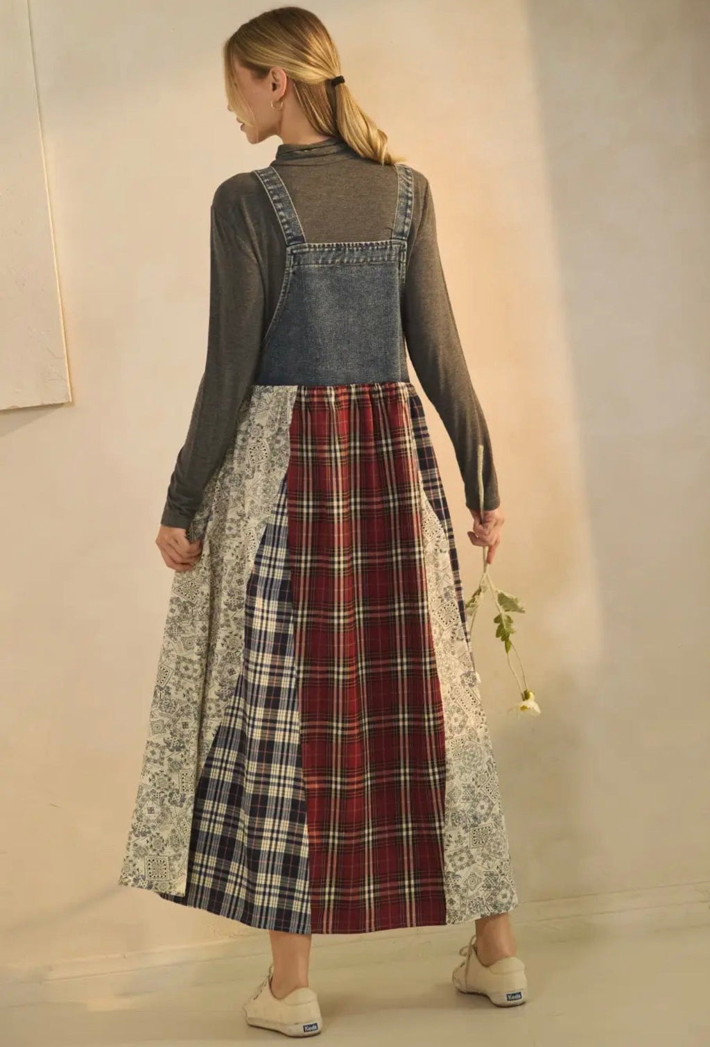 Patchwork Prairie Denim Dress back