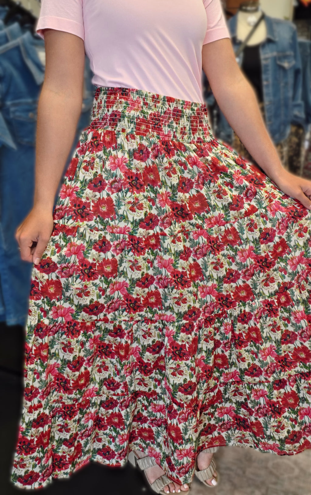 Red Daisy Maxi Skirt
