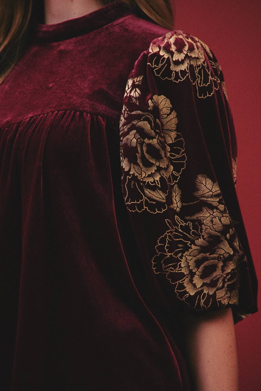 Burgundy Bloom Velvet Blouse