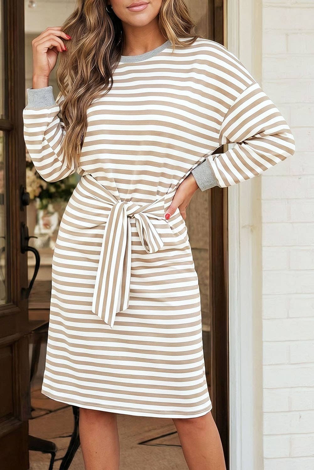 Cinnamon & Cheer Striped Tie-Waist Dress