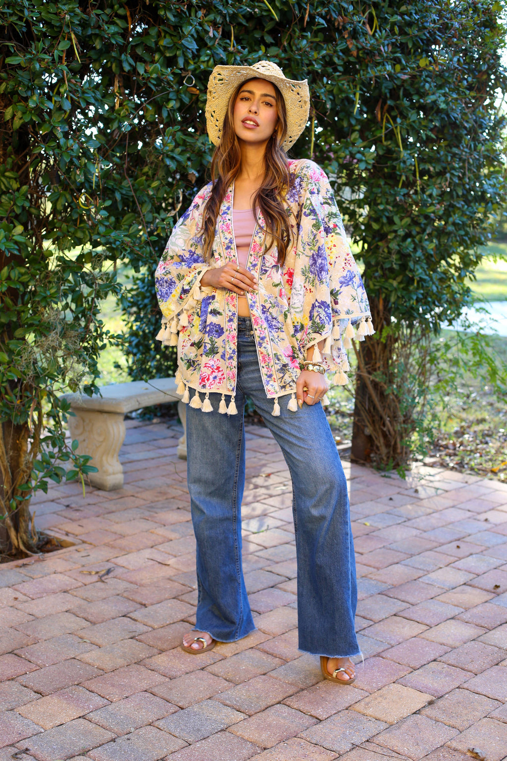 Painted Petals Tassel Kimono